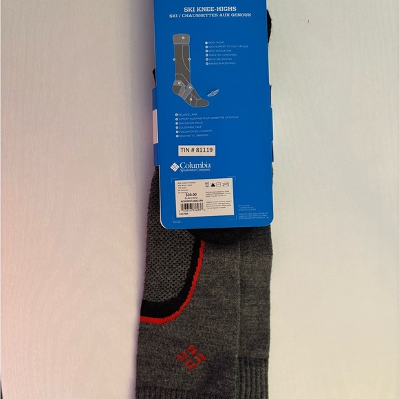 Columbia Gray and Red Ski Knee-High Socks - Picture 2 of 2